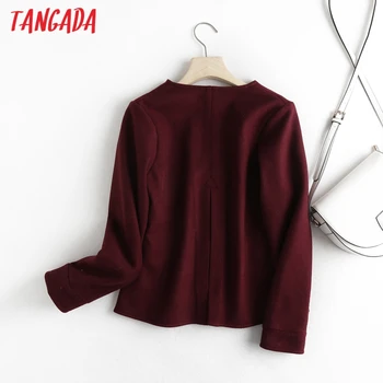 Tangada 2020 podzim zima ženy wine červený vlněný kabát sako dlouhé rukávy pocket office lady elegantní kabát 6D75