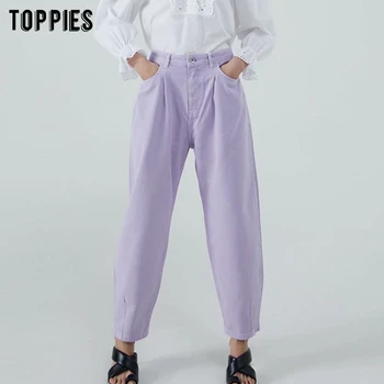 Toppies ženy kalhoty vintage džínové kalhoty ležérní streetwear 2020 módní fialové máma džíny