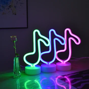 Tvůrčí VEDL Hudební Tvar, Neon, Noc, Světla, Baterie a USB Stůl Noční Lampa Pro Děti Pokoje Ložnice Party Dekorace