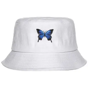 Unisex Letní Motýl Vyšívané Kbelík Klobouk Harajuku Hip Hop Krátký Okraj Sluneční Ochrana Sbalitelný Panama Rybář Cap
