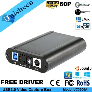 Unisheen UC3500A USB3.0 60FPS SDI, DVI, VGA, YPbPr VIDEO CAPTURE Box Hra, Streamování Živého Vysílání 1080P OBS VMix Wirecast Xsplit