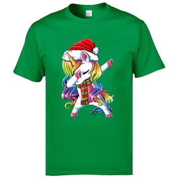 Utírala Unicorn Vánoční Santa Vánoční Dárek T Košile Kulatý Límec Bavlna Krátký Rukáv Trička pro Muže Přizpůsobené Topy Tees