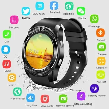 V8 Smart Watch Muži Bluetooth Sportovní Hodinky Ženy, Dámy Smartwatch s Kamerou Slot pro Sim Kartu pro Android připomenutí Informace