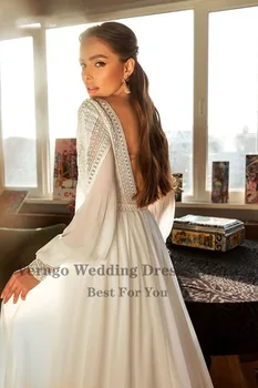 Verngo Boho Svatební Šaty Dlouhý Rukáv Krajky Šifon Beach Svatební Šaty Roku 2020 Elegantní V Neck Svatební Party Šaty Vestido De Novia