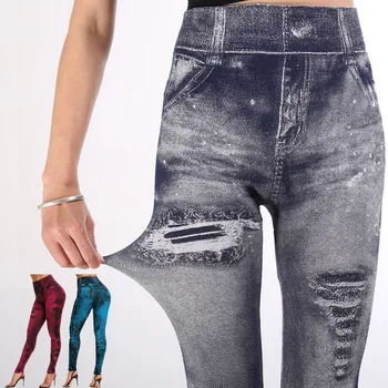 VertvieWomen je Imitace Jeans Kalhoty na Jógu Elastických Slim Fitness Legíny Džínové Džíny Boky Punčocháče Sportovní Tužka Kalhoty Casual