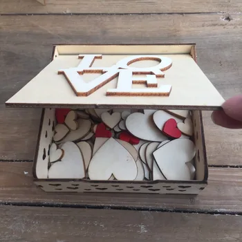 Vintage Dřevěná krabice Dřevěná ohřívá Woodcraft Svatební dekorace Srdce dekorace