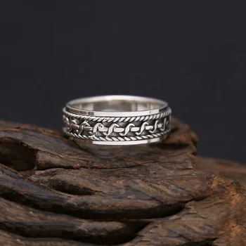 Vintage Černá Kruh Real 925 Sterling Silver, Pro Muže a Ženy, Spinning Thajsko stříbro Společné Prsten Šperky FR5