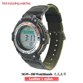 Vojenská Zelená Nylon + Kůže hodinek vodotěsné Popruh Náhrada za casio SGW-100 Driving Sport Hodinky příslušenství SGW100
