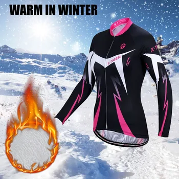 X-Tiger Ženy, Zimní Udržovat v Teple Cyklo Dres Dlouhý Rukáv Horské Kolo, Cyklistické Oblečení Tepelné Fleece MTB Bike Oblečení