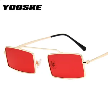 YOOSKE Malý Obdélník sluneční Brýle, Ženy Značky Designer Muži Kovový Rám Sluneční Brýle, Ženy Vintage Malé Červené Růžové Brýle Odstíny