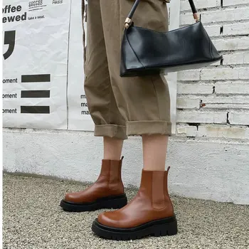 ZawsThia pravé kůže platformy ženy boty slip-na slim boty dámské kotníkové boty zimní podzimní celebrity boty velikost 42