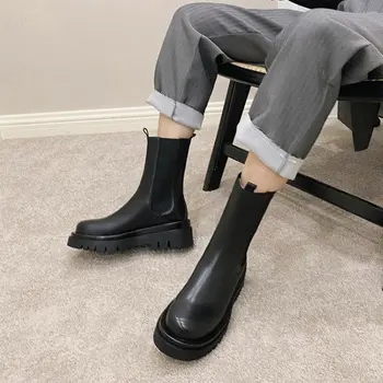 ZawsThia pravé kůže platformy ženy boty slip-na slim boty dámské kotníkové boty zimní podzimní celebrity boty velikost 42
