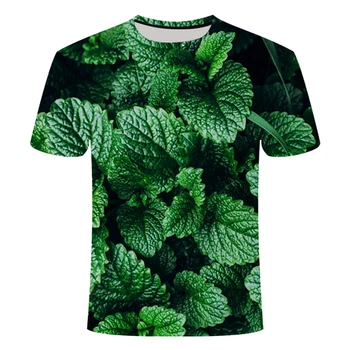Zelená rostlina 3D tištěné T-košile chlapec muže a ženy letní casual loose T-shirt rostlina máty čerstvé tričko je Asijská velikost S-6XL