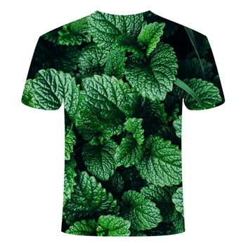 Zelená rostlina 3D tištěné T-košile chlapec muže a ženy letní casual loose T-shirt rostlina máty čerstvé tričko je Asijská velikost S-6XL