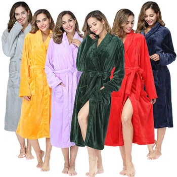 Zimní Teplé Oblečení Na Spaní Ženy Flanelové Šaty Měkké Noční Košile Kimono Šaty Coral Fleece Noční Košile Domácí Oblečení Nové Noční Prádlo