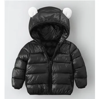 Zimní péřová bunda pro dívky, Chlapci, Děti, dětské oblečení Solid 3D Uši s Kapucí podzim Dítě teplý Kabát na Zip vetements 2020