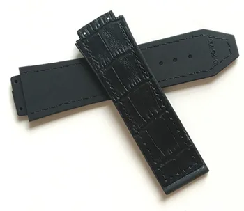 Černá kůže s Silikonové Pryže Watchband 25x19mm pro Hublot popruh pro Big Bang Hodinky Kapela Butterfly Spony Náramek nástroje