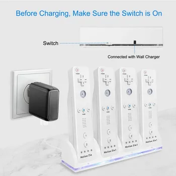 Čtyřlůžkový Dálkové Ovládání Nabíjecí dokovací Stanice W/ 4 Dobíjecí Baterie&LED Světlo pro Nintendo Wii Dálkové Ovládání, rychlé nabíjení