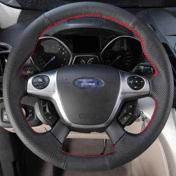 černá červená Kůže Ručně šité Volant Kryt pro Ford Focus 3 2012-KUGA Uniknout 2013-2016 Interiérové Doplňky