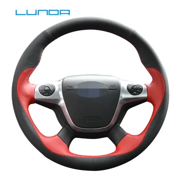 černá červená Kůže Ručně šité Volant Kryt pro Ford Focus 3 2012-KUGA Uniknout 2013-2016 Interiérové Doplňky