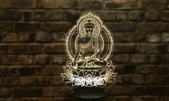 Šákjamuni Buddha 3D Iluze Lampa Usb Dotykový Dálkový Bluetooth reproduktor Led Noční Světlo Barevné Stolní Lampa