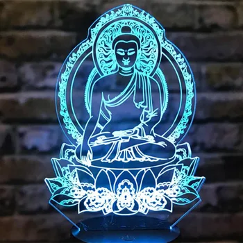 Šákjamuni Buddha 3D Iluze Lampa Usb Dotykový Dálkový Bluetooth reproduktor Led Noční Světlo Barevné Stolní Lampa