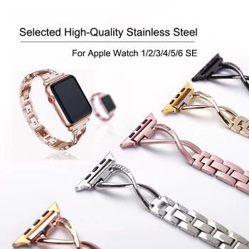 Ženy Diamond Hodinky Band Pro Apple Watch 38 a 42 mm 40 mm 44 mm z Nerezové Oceli Popruh Pro iWatch Série 6 5 4 3 2 náramek Náramek